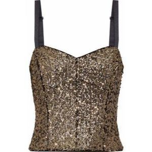 Milly Bergdorf Goodman Gold Sequins Bustier Tank Crop Top Size 0